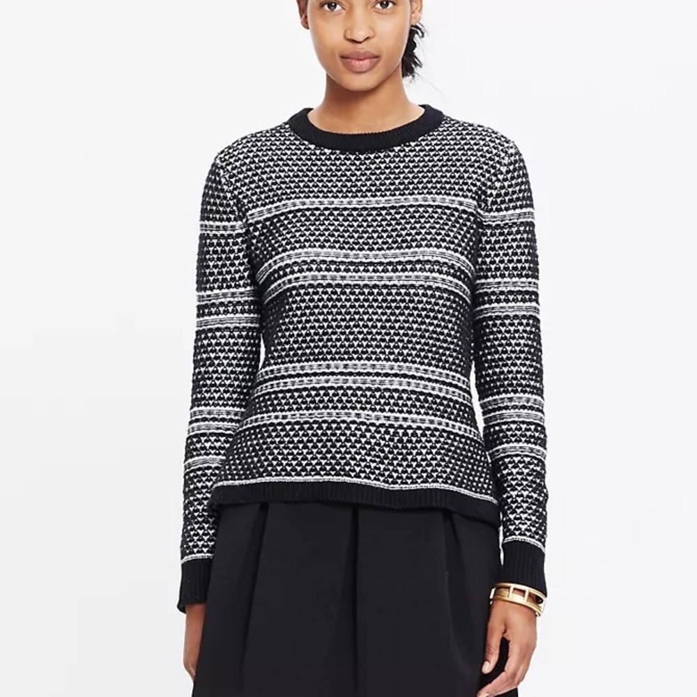 Madewell Black White Stripe Diamond Knit Sweater Small Fisherman Fall Winter